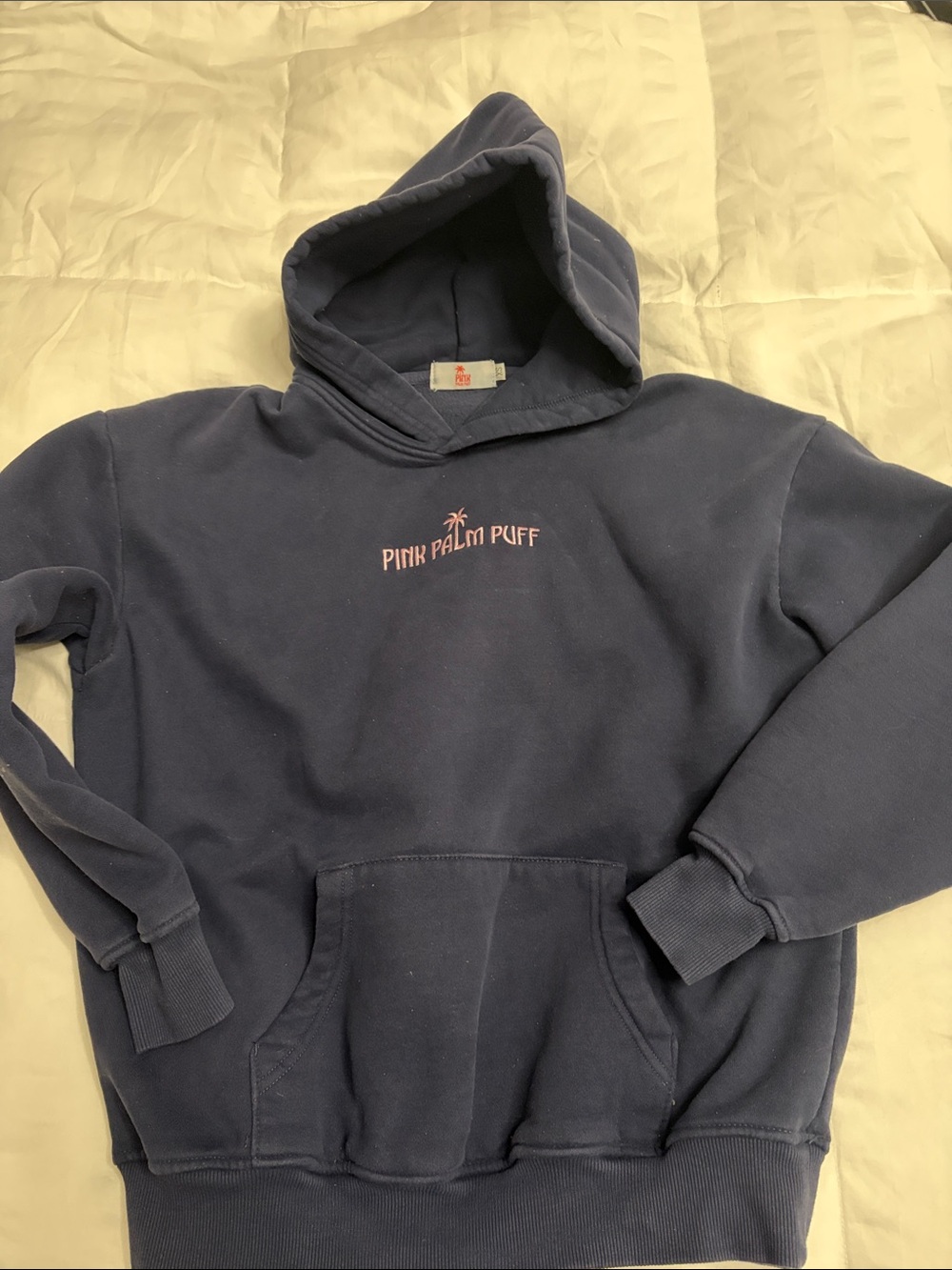 Pink Palm Puff Navy Logo Hoodie